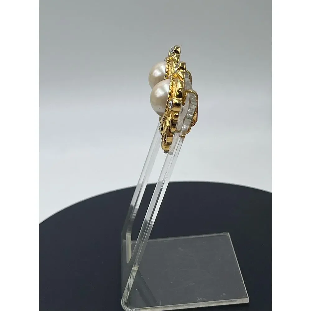 Vintage KJL for Avon "Renaissance Collection" Faux‎ Pearl Clip On Earrings - Picture 9 of 15